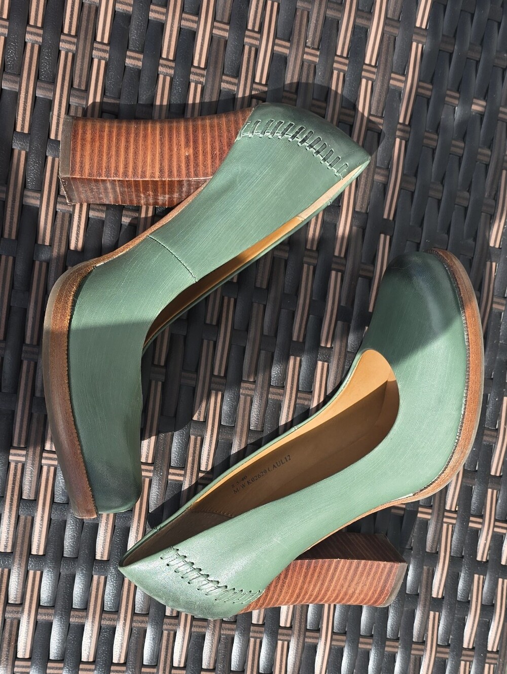 Kork-Ease Green Leather Round-Toe Wedge Pumps - Picture 8 of 16
